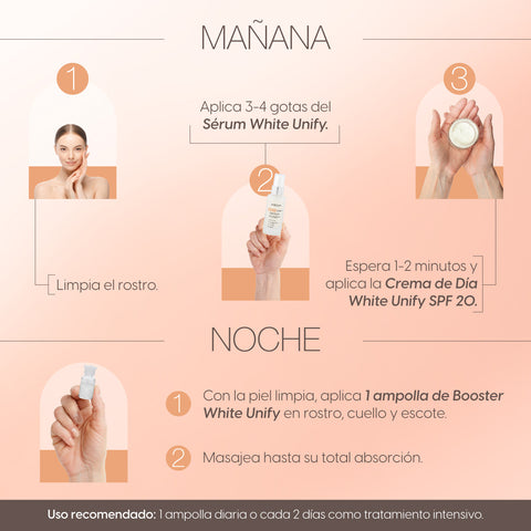 Kit White Unify Tratamiento Facial Despigmentante Crema de Día, Sérum y Ampolletas