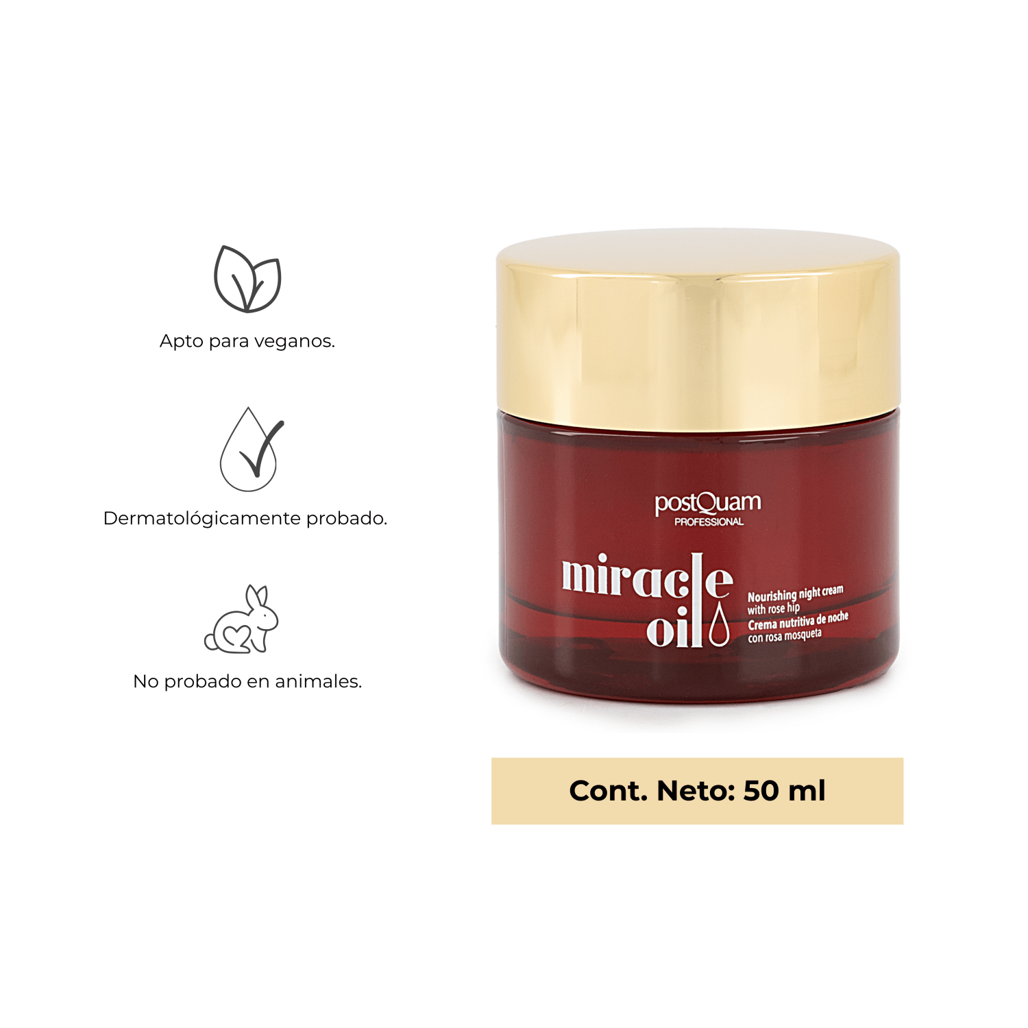 Crema Anti edad de Noche con Rosa Mosqueta Miracle Oil 50 ml - PostQuam