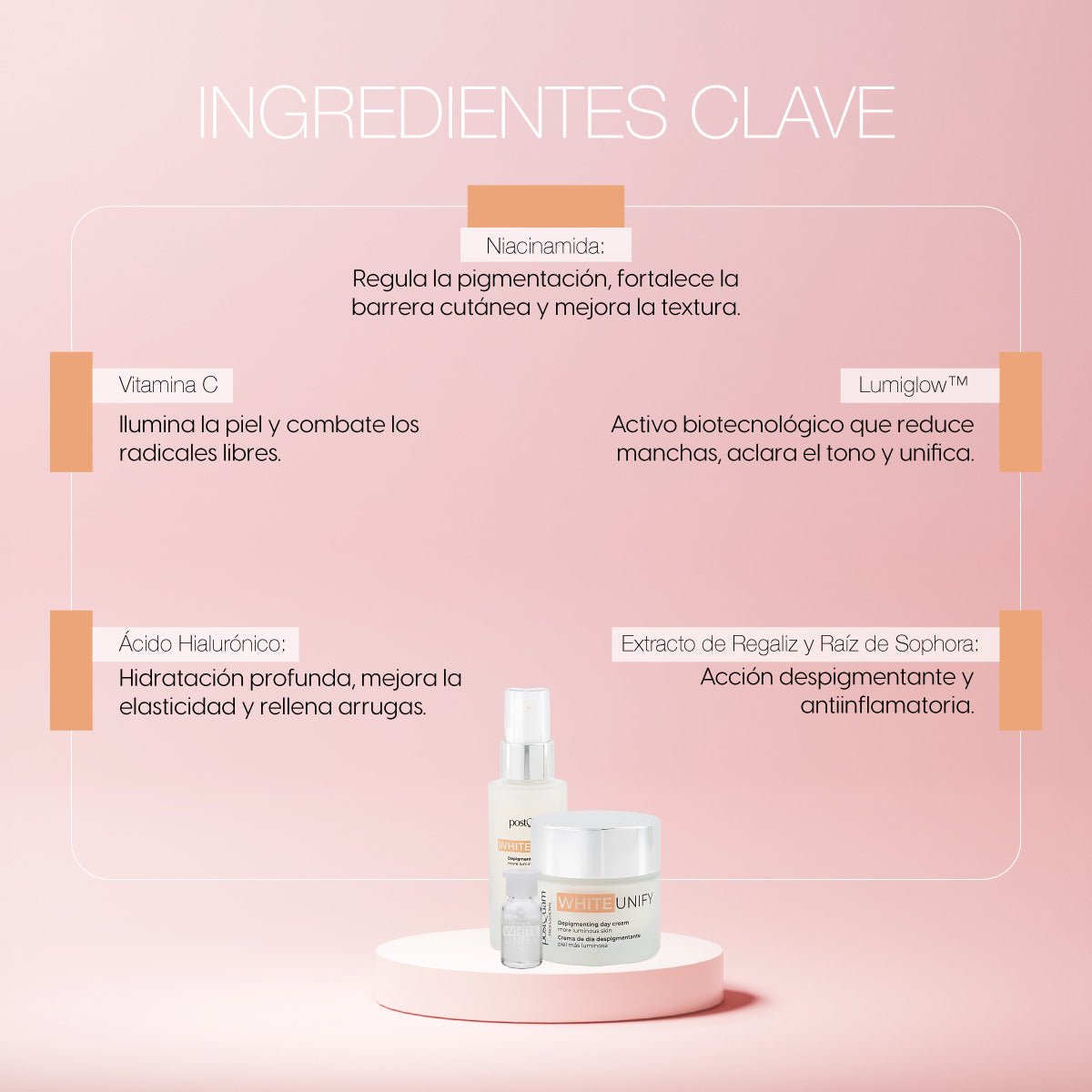 Kit White Unify Tratamiento Facial Despigmentante Crema de Día, Sérum y Ampolletas - PostQuam