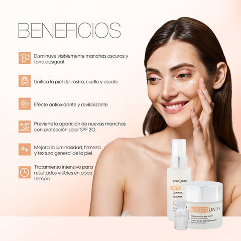 Kit White Unify Tratamiento Facial Despigmentante Crema de Día, Sérum y Ampolletas - PostQuam