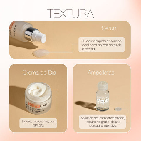 Kit White Unify Tratamiento Facial Despigmentante Crema de Día, Sérum y Ampolletas - PostQuam